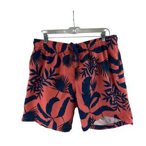 IKE By IKE Behar Mens XL Floral Swim Trunks Coral Navy Blue Tropical Vacay Beach